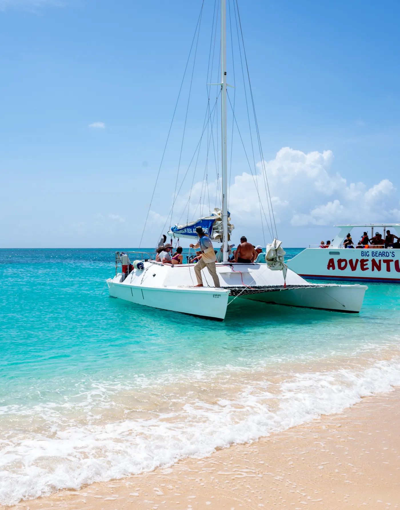 Catamaran anchored on the beach at Buck Island, St. Croix